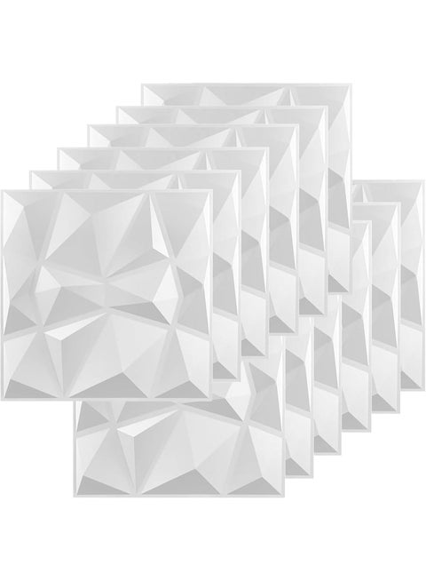 12 Pieces 3D Wall Panels, 3D Texture PVC Wallpaper, Diamond Design Decorative Wall Cover PVC Material Each 30x30cm White